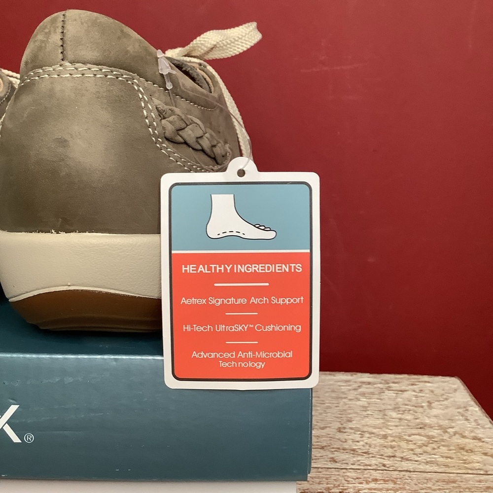 Aetrex Dana Lace-Up 9-9.5 Taupe Comfort Support Casual Sneakers Antimicrobial - Picture 13 of 14